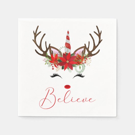 Glaube an Red & White Weihnachtsmann Unicorn Serviette (Vorderseite)