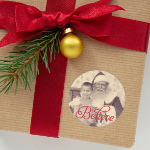Glaube an rotes Schrift Santa Feiertagsfoto Runder Aufkleber