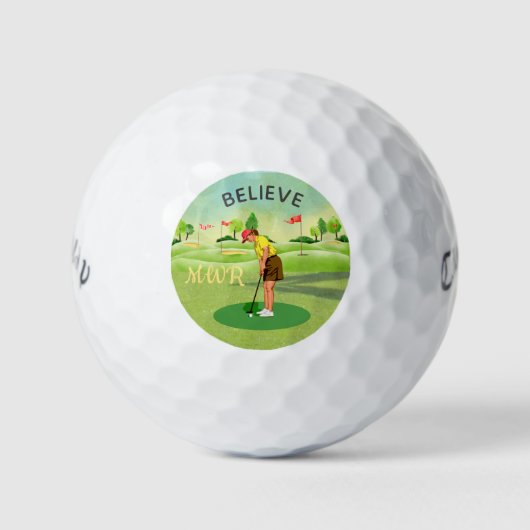 Glaube an Schlüsselkarten-Grüntöne Monogramm Golfball (Vorderseite)