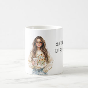 Glaube an Träume Mädchen Braunes Haar Tasse