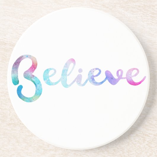 Glaube an Wasserfarben-Typografie-Kunst Sandstein Untersetzer (Vorne)