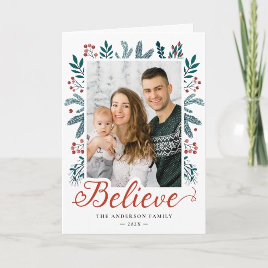 Glaube an Weihnachten Holly und Pine Berries Foto (Vorderseite)
