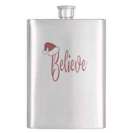 Glaube an Weihnachten mit roter Weihnachtsmannmütz Flachmann