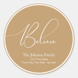 Glaube an Weihnachts-Runde Gold-Rücksendeaufkleber Runder Aufkleber