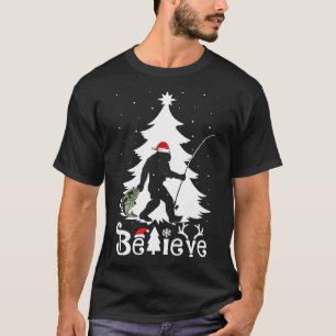 Glaube Bigfoot Fischen Weihnachten T-Shirt