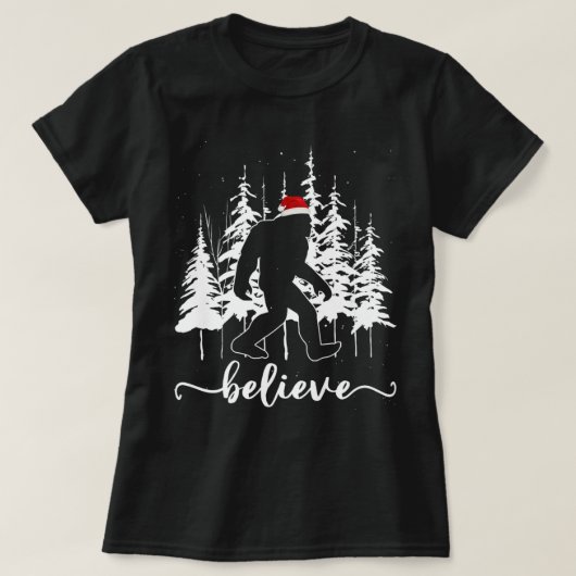 Glaube Bigfoot Light Santa Squatch Weihnachtsbaum T-Shirt (Design vorne)