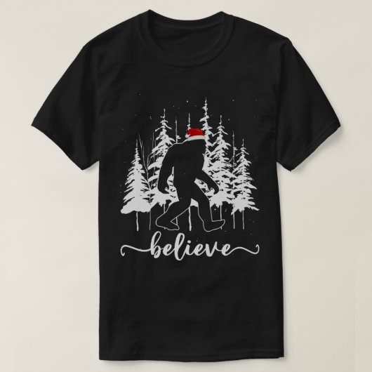 Glaube Bigfoot Light Santa Squatch Weihnachtsbaum T-Shirt (Design vorne)