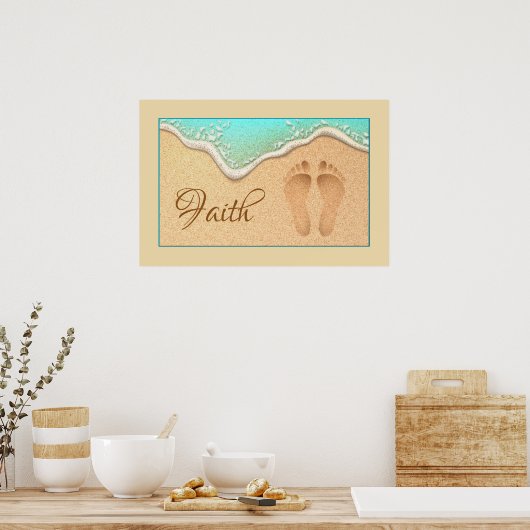 Glaube ein Set der Fußspuren in den Sand Poster (Küche)