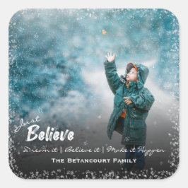 Glaube einfach | Schnee Foto Frohe Weihnachten Quadratischer Aufkleber