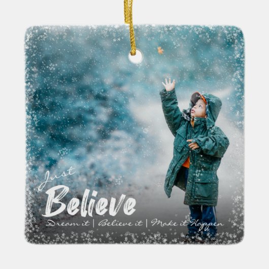 Glaube einfach | Snow Overlay Foto Frohe Weihnacht Keramikornament (Vorderseite)