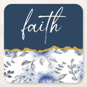 Glaube Epheser 2:8 Navy- und Blaue Blumen Christen Rechteckiger Pappuntersetzer