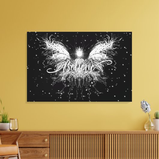 Glaube Fairy Starlight Fantasy Black Leinwanddruck (Insitu (Wohnzimmer))