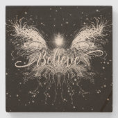 Glaube Fairy Starlight Fantasy Black Steinuntersetzer (Vorderseite)