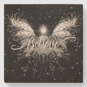 Glaube Fairy Starlight Fantasy Black Steinuntersetzer