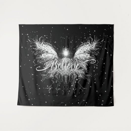 Glaube Fairy Starlight Fantasy Black Wandteppich (Vorderseite (Horizontal))