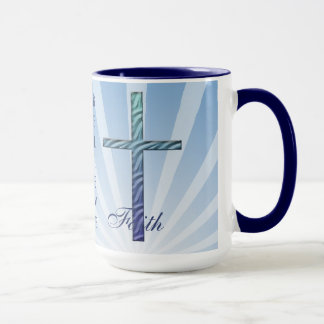 Glaube/Faith-Blaues religiöses Kreuz mit Sonnenstr Tasse