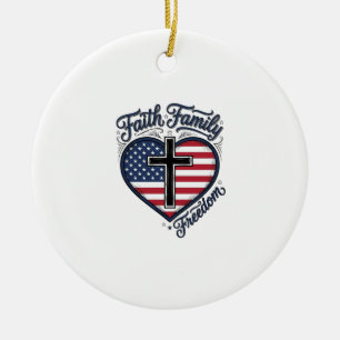 Glaube Familie Freiheit Patriotisches Kreuz Herz S Keramik Ornament