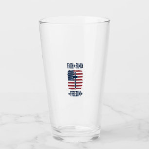 Glaube Familie Freiheit Patriotisches Kreuz USA-Fl Glas