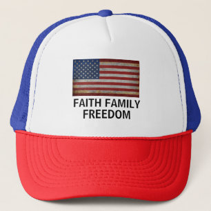 GLAUBE FAMILIE FREIHEIT USA-FLAGG CUSTOMIZIED TRUCKERKAPPE