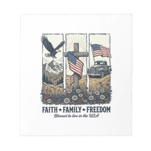 Glaube Familie Freiheit Vintage Patriotischer Adle Notizblock