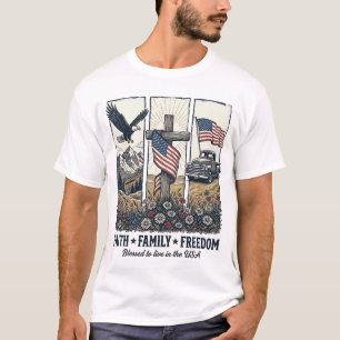 Glaube Familie Freiheit Vintage Patriotischer Adle T-Shirt