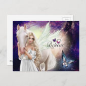 Glaube Fantasy Fairy Angel mit dem Weißen Pferd Postkarte (Vorne/Hinten)