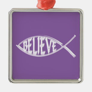 Glaube Fisch Lavendel Silbernes Ornament