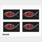 Glaube Fisch - Rot Rechteckiger Aufkleber (Blatt)