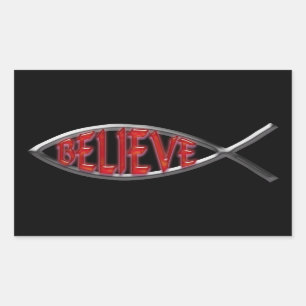 Glaube Fisch - Rot Rechteckiger Aufkleber