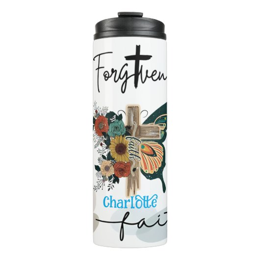 Glaube: Gesegnet, vergeben, über Angst Thermosbecher (Vorderseite)