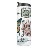 Glaube: Gesegnet, vergeben, über Angst Thermosbecher (Nach rechts gedreht)