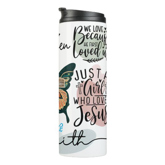 Glaube: Gesegnet, vergeben, über Angst Thermosbecher (Nach rechts gedreht)