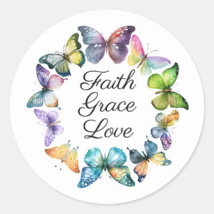 Glaube, Gnade und Liebe-Schmetterlingssticker Runder Aufkleber