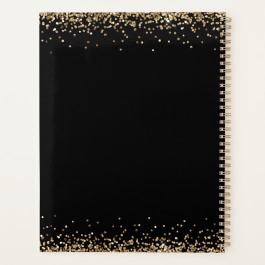 Glaube Gold Glitzer 2024 Monogramm Name Schwarz Planer (Rückseite)