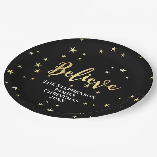 Glaube Gold Stars Weihnachten Pappteller (Schrägansicht)