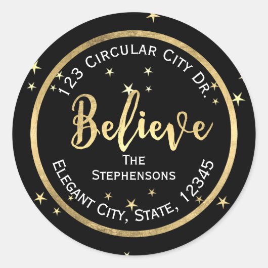 Glaube Gold Stars Weihnachtsrückgabe-Adressetikett Runder Aufkleber (Vorderseite)