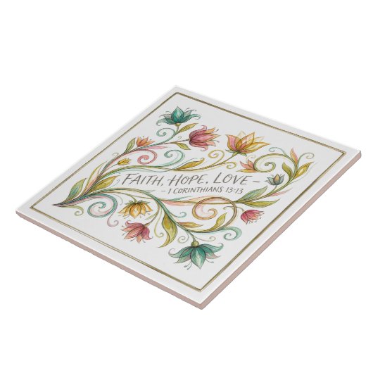 Glaube Hoffnung Liebe floral Fliese (Seite)