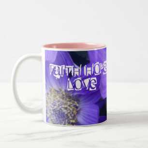 Glaube Hoffnung Liebe Monogramm Name Rebe Lila Blü Zweifarbige Tasse