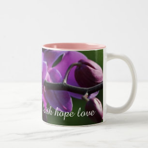 Glaube Hoffnung Liebe Monogramm Name rosa Orchidee Zweifarbige Tasse