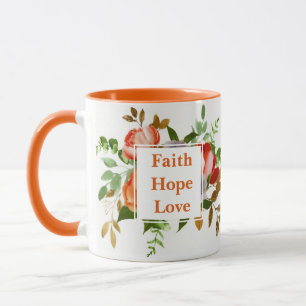 Glaube Hoffnung Liebe orange Aquarellblumen Monogr Tasse