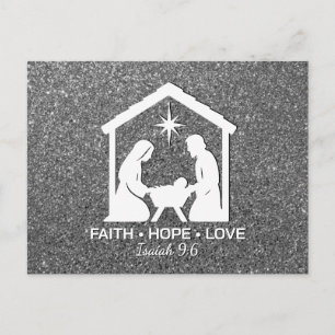 GLAUBE HOFFNUNG LIEBE Silber Glitter Christliches Feiertagspostkarte