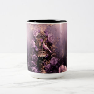 Glaube Hoffnung Liebe, Vintage Vogel & Floral Zweifarbige Tasse