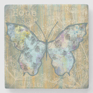 "Glaube, Hoffnung und Liebe" Schmetterling Steinuntersetzer