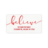 Glaube HOLIDAY RED Hand Letter Script Adressaufkleber (Vorne)