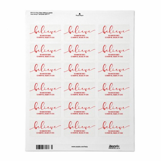 Glaube HOLIDAY RED Hand Letter Script Adressaufkleber (Vorne)