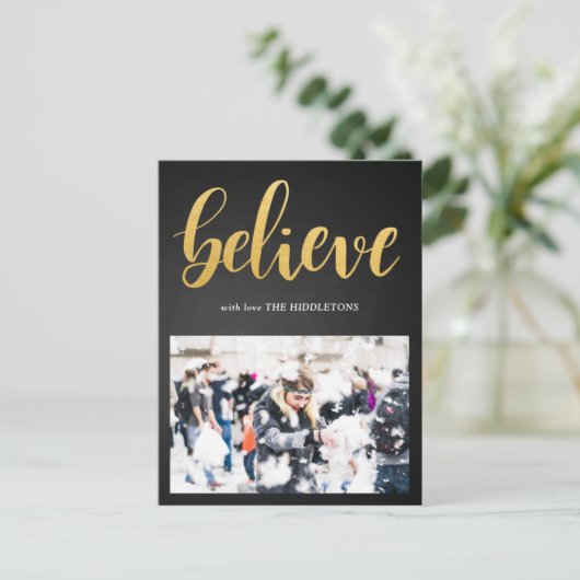 Glaube Imitats Gold Script Chalkboard Foto Postkarte (Stehend Vorderseite)