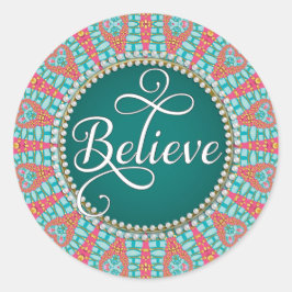 Glaube : Inspiriert : Aqua Aquamarin Coral Mandala Runder Aufkleber
