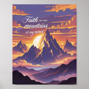 Glaube kann Berge versetzen – Sonnenuntergangs-Ins Poster