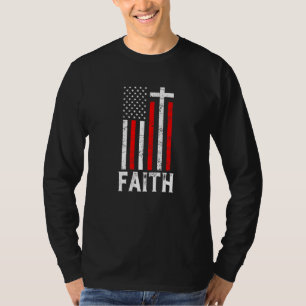 Glaube Kreuz uns Amerikanische Flagge Religiös Chr T-Shirt