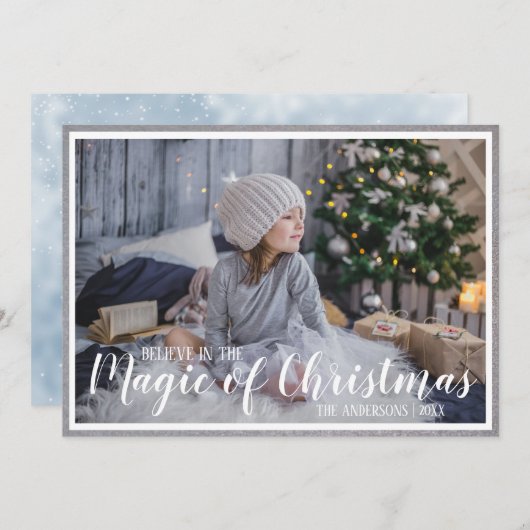 Glaube Magie Weihnachten Silber/Blauer Urlaub Foto (Vorne/Hinten)